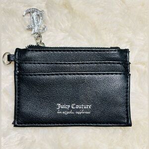 Juicy Couture Card Case Small Wallet Leather Black With J Logo Zipper